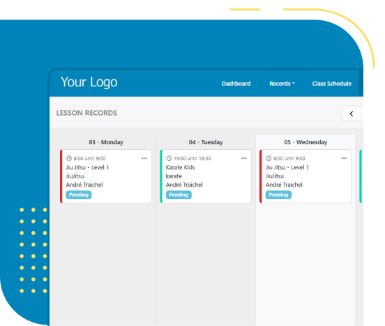 Lesson Records screen in Martial Wave.
